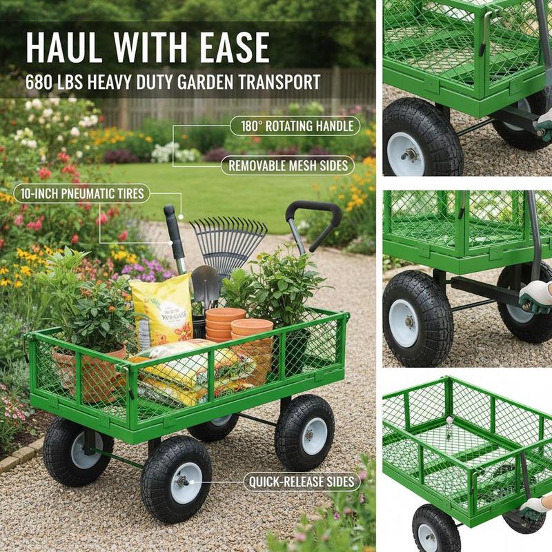 Steel Garden Cart 680 Lbs For  - مراجعة Heavy Equipment Tires وسعره