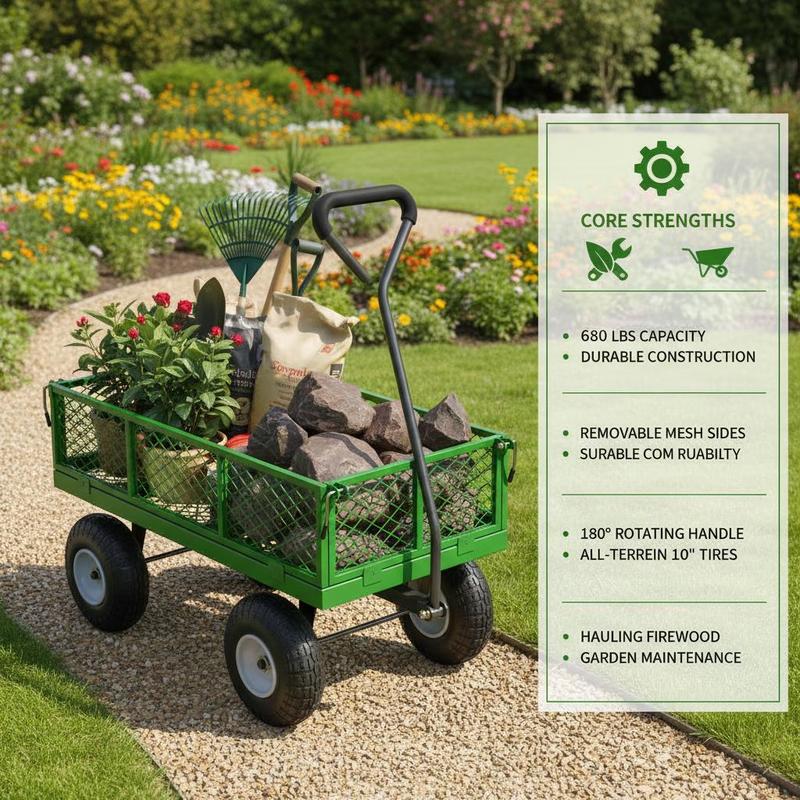 Steel Garden Cart 680 Lbs For  - مراجعة Heavy Equipment Tires وسعره