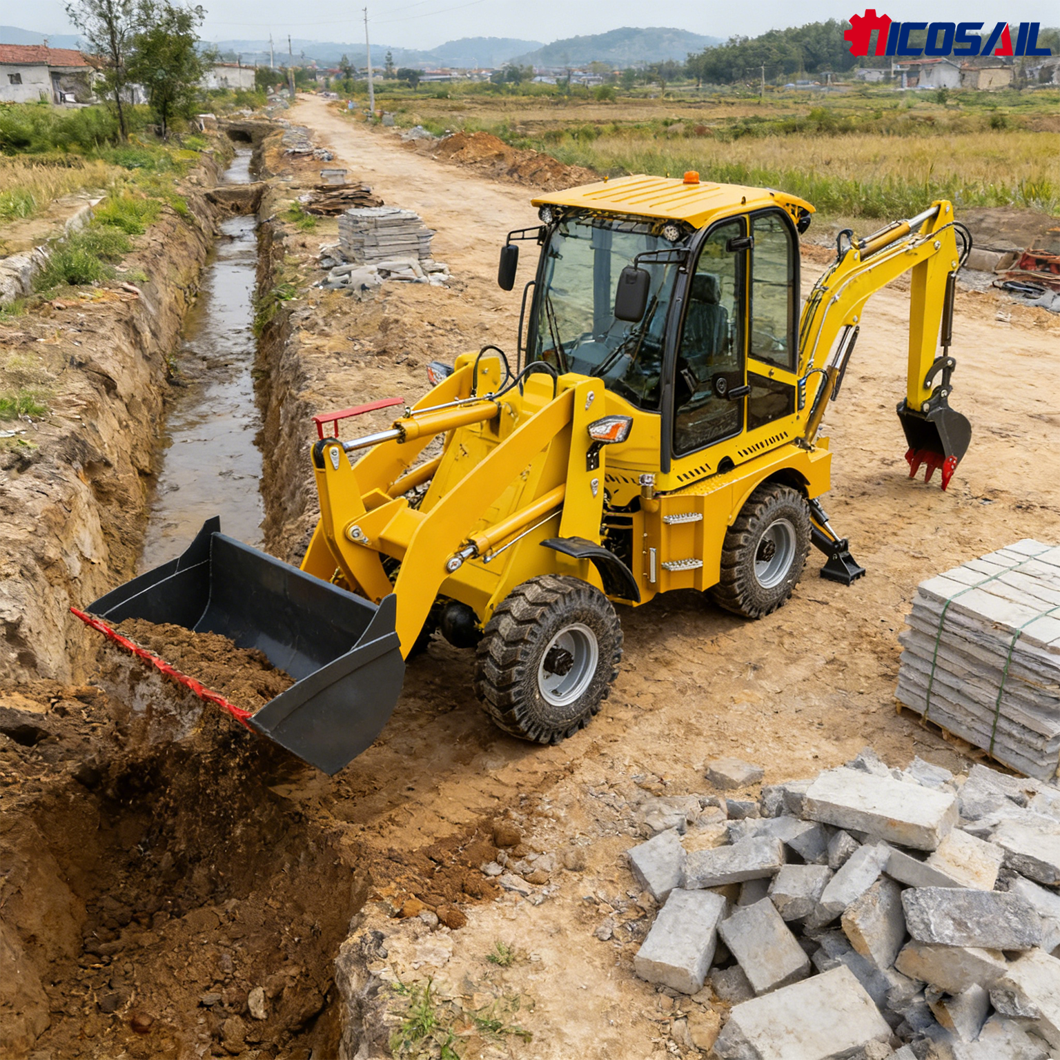 Mini Backhoe Loader 4WD Euro 5 - مراجعة Tractor Backhoe وسعره